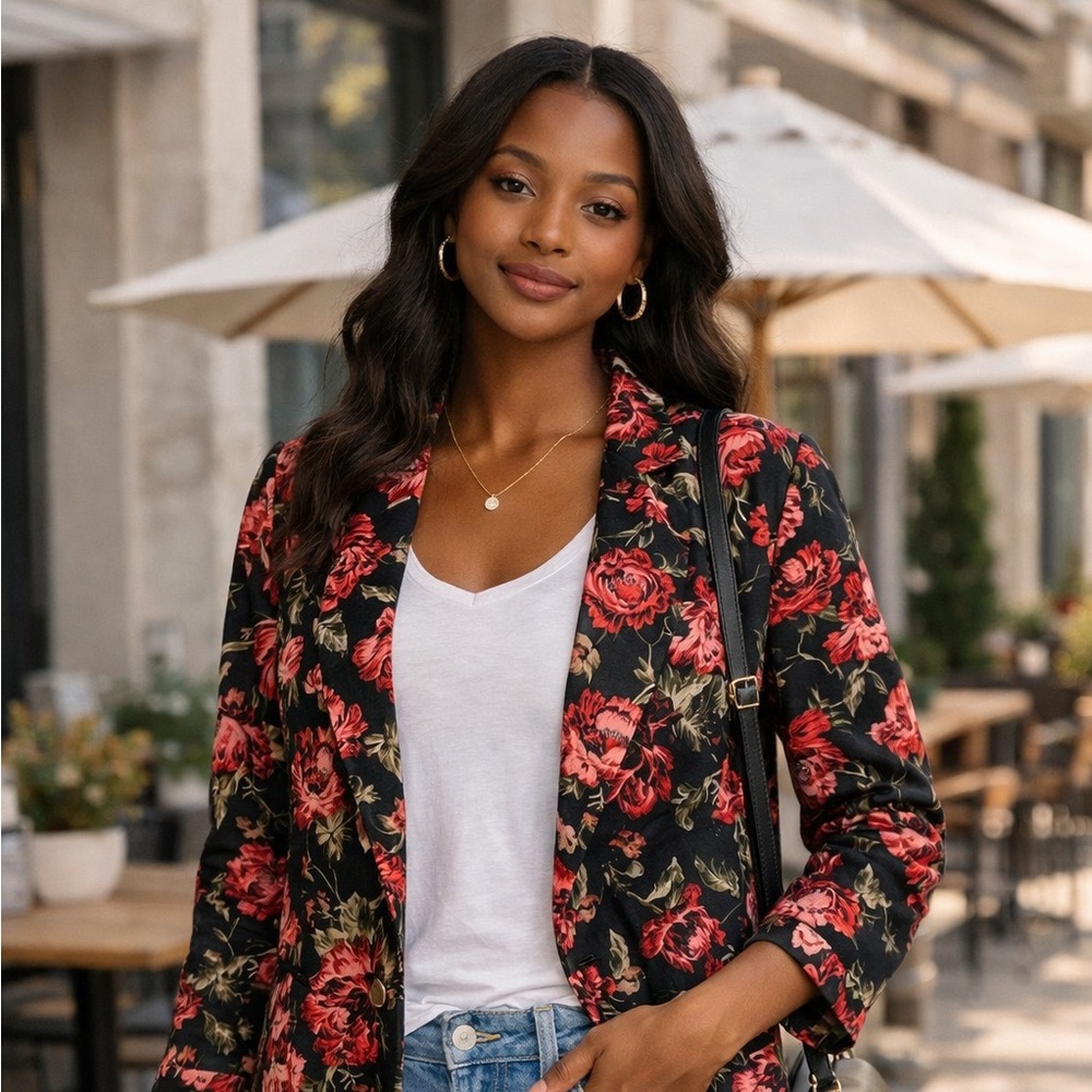 Sugarlips Black Floral Blazer